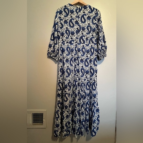 Boden Blue & White Blouson Sleeve Paisley Patterned Midi Dress Zip Back Size 10P - Picture 16 of 17